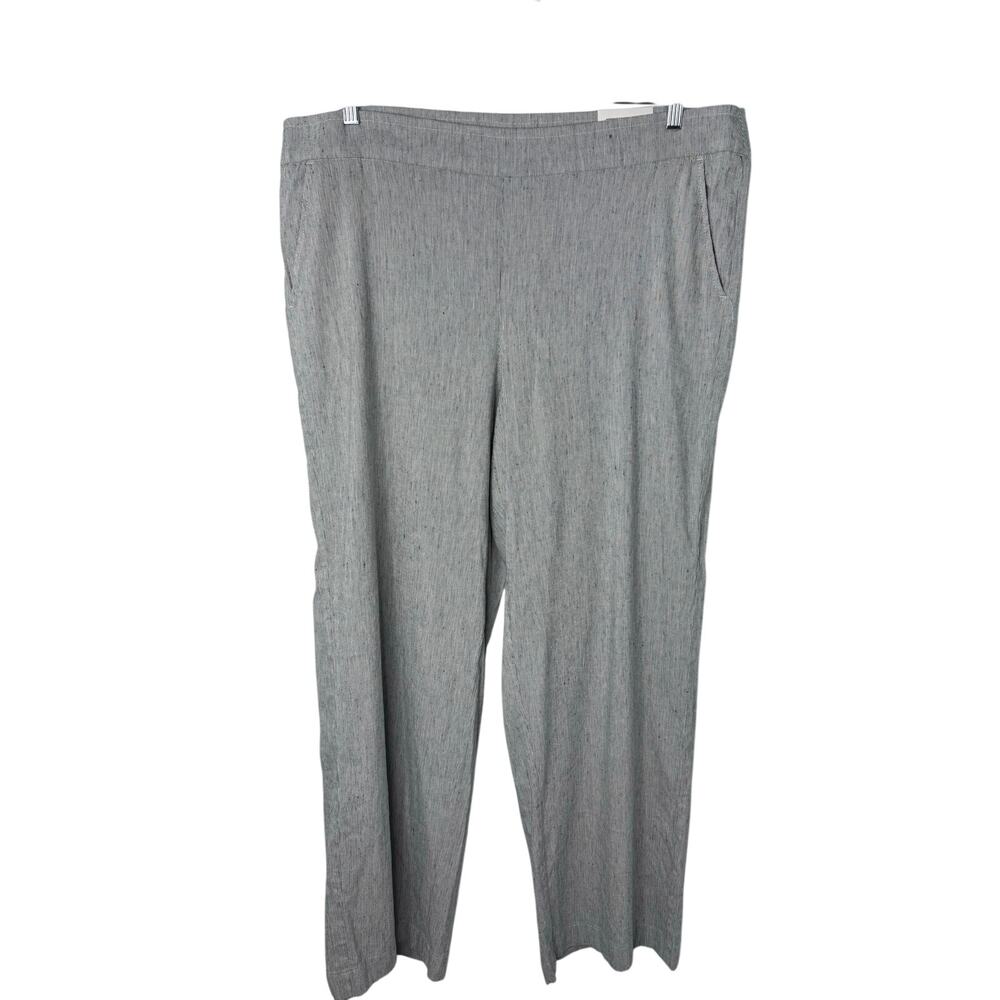 Chico’s Amelia Stripe Pull On Linen Blend Wide Leg Pants Size 4 XXL Gray Coastal